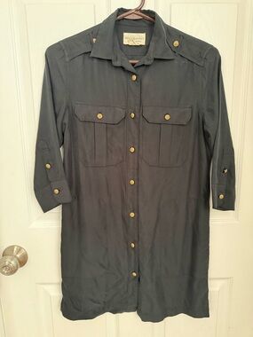 Denim & Supply Ralph Lauren Black Button-Front Shirt Dress with Gold Buttons